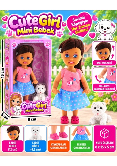 Cute Girl Beyaz Köpekli Ve Kumral Mini Bebek Nhr