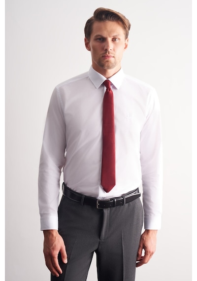 İmza Beyaz Uzun Kol Sert Yaka Düz Pamuklu Slim Fit Gömlek 1004260057