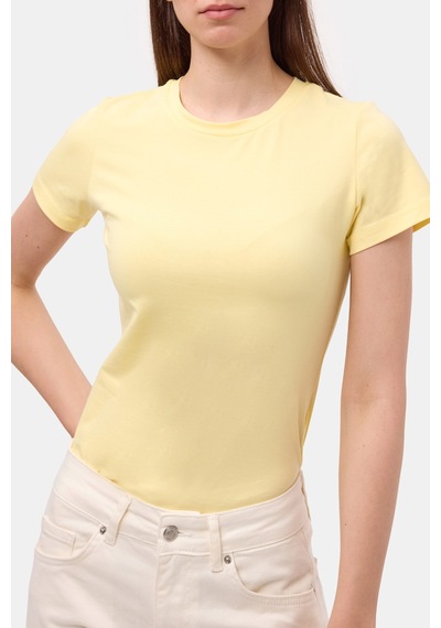 Itsbasic Kadın Light Sarı S6-108 Bisiklet Yaka %100 Organik Pamuk Esnek Kumaş T-shirt