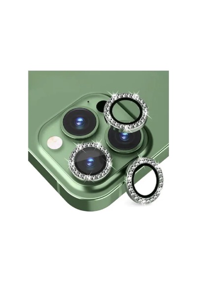 Apple Uyumlu iPhone 12 Pro Max Yeşil Swarovski Taşlı Kamera Lens Koruyucu Cam Yeşil