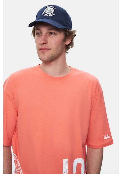 Ucla Ignıso Sıcak Pembe Bisiklet Yaka Baskılı Oversize Erkek Tshirt Sıcak Pembe