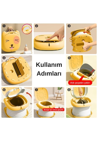 Cat Potty Katlanabilir Çocuk Tuvaleti, Çok Fonksiyonlu Taşınabilir Alıştırma Lazımlığı Sarı