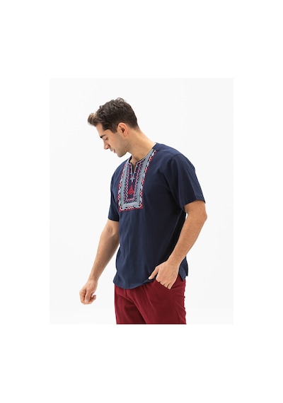 Kısa Kol Şile Bezi Bisiklet Yaka Bahriyeli Erkek Yazlık T-shirt Lacivert Lcvt Lacivert