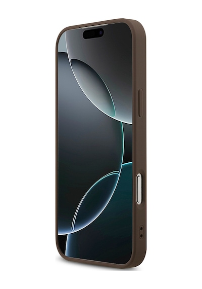 Apple iPhone Uyumlu 18 Pro Max Kılıf Guess Lisanslı M-safeli Taşlı Üçgen Logo 4g Desenli Strass Kapak Kahverengi