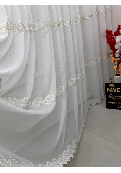 Nivemeshome Perlina Gold Detay 1/2,5 Pileli Tül Perde Apm Gold