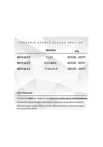 Renault Clio, Symbol İçin Kaput Kilit Karşılığı