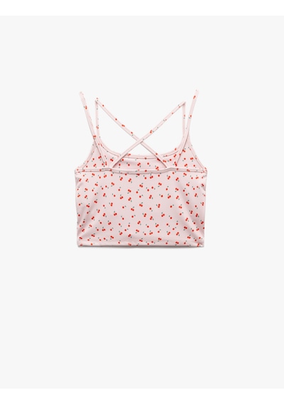 Koton İp Askılı Kiraz Baskılı Sırt Detaylı Crop Sporcu Atleti Pembe Desenli 5sak30090nk