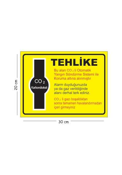 Metal Tehlike Bu Alan Co2 Li Otomatik Yangın Söndürme Sistemi İle Koruma Altına Alınmış 20x30 Cm A4