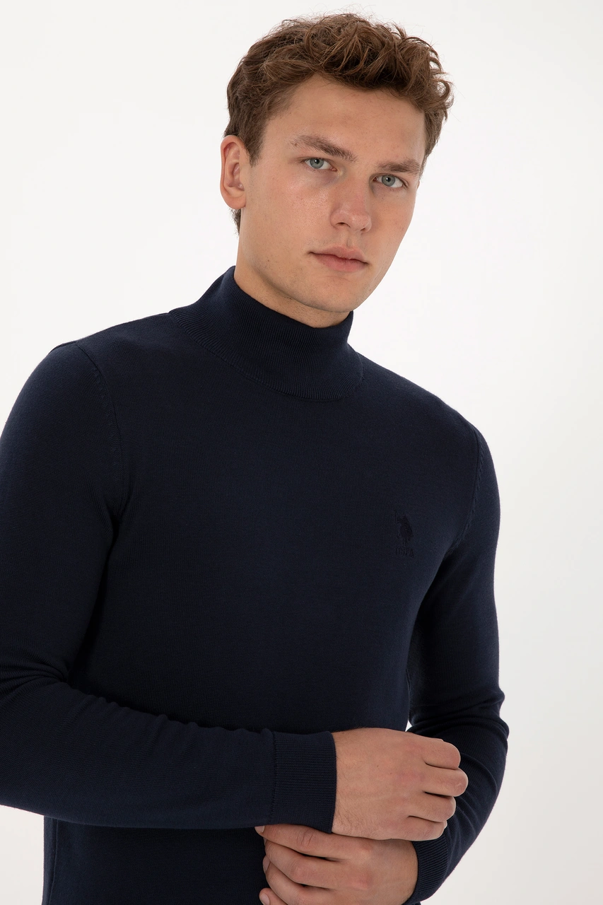 U.S. Polo Assn. Erkek Slim Fit Yarım Balıkçı Yaka Lacivert Basic Kazak 50307783-VR033