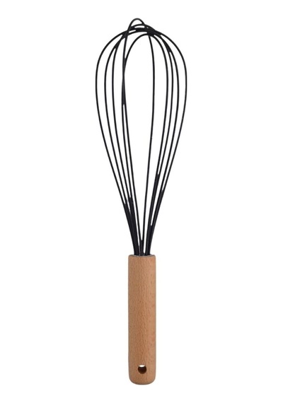 Ahşap Saplı Silikon Mutfak Hazırlık Çırpıcısı, Siyah, 27 Cm, 1 Adet