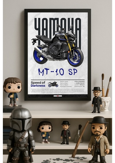 Yamaha Mt-10 Sp Siyah Ahşap Çerçeveli Poster, Dekoratif Motosiklet Duvar Tablosu