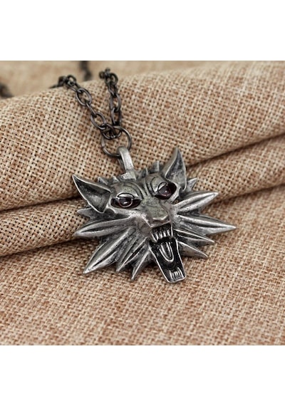 925 Ayar Gümüş Kaplama The Witcher Kurt Kabartmalı Madalyon Koly Gümüş