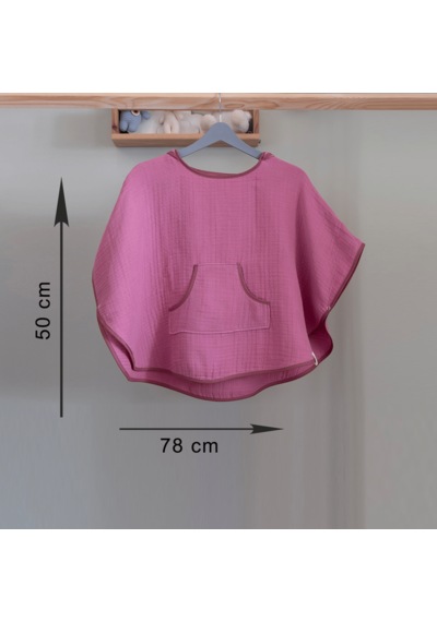Organik Pamuk, Kapüşonlu Müslin Çocuk Pançosu - Pembe 12 - 36 Ay