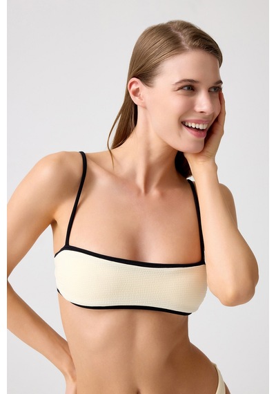 Los Ojos Melodi Krem-siyah Dokulu Bikini Üstü Bandeau Top Krem-siyah