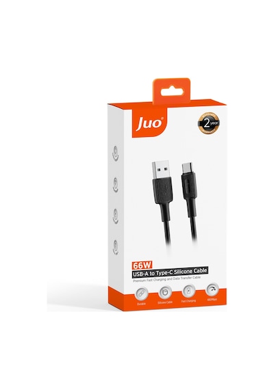 Juo JCBS661-B 66W Usb-a To Usb Type-c Silikon Hızlı Şarj Ve Data Kablosu Siyah 1 Metre