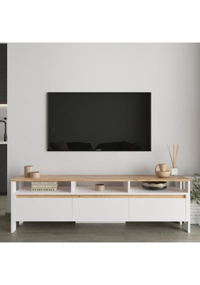 Atlas 3 Kapaklı Tv Ünitesi 160 Cm Atlantik Çam - Beyaz
