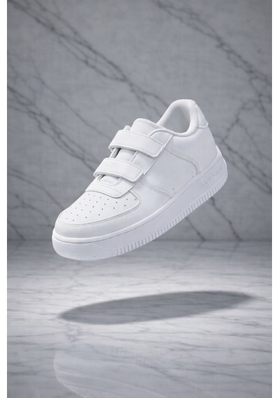 Çocuk Cilt Cırt Cırtlı Beyaz Sneaker Premium Kalite, Hafif & Dayanıklı, Rahat Taban
