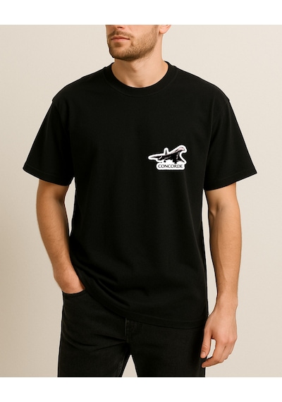 Renkli Uçak Baskılı Tasarımlı T-shirt Siyah