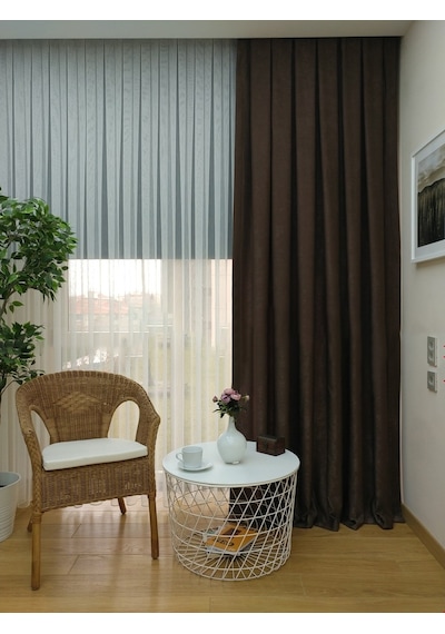 Evdepo Home Açık Kahve Düz Renk Soft Fon Perde Tek Kanat Kahverengi
