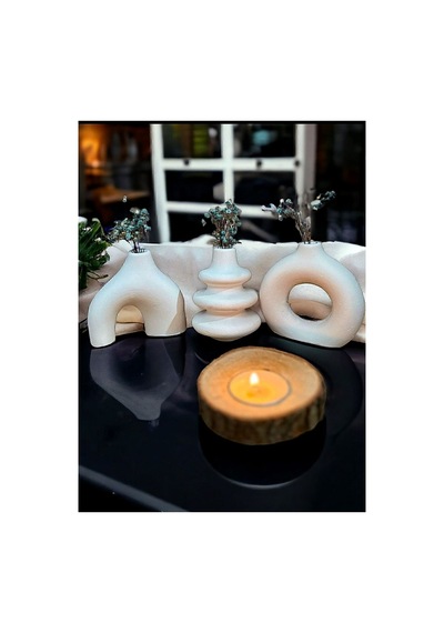 10 Cm Minimal Vazo Set 3'lü Bohem Biblo Minyatür Dekoratif Vazo Beyaz