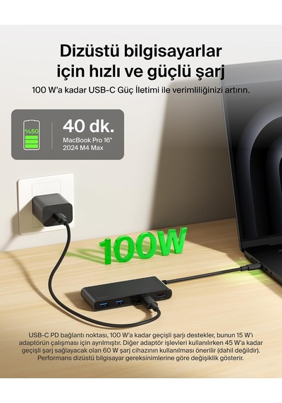 Lexroo Usb-c Hub, 7 Portlu, 60 Hz De 4k Hdmı Ekran Desteği, Sd Ve Microsd Yuvaları, 100w Güç İletimi