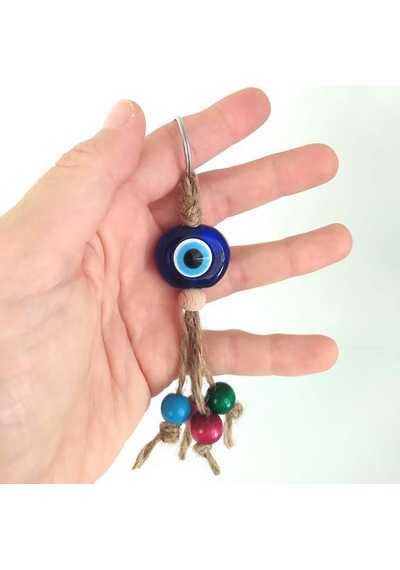 Hasır Renkli Ahşap Boncuklu Nazar Anahtarlık Çanta Süsü
