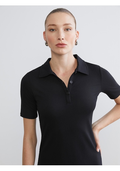 Lcwaıkıkı Classic Siyah Polo Yaka A Kesim Modal Karışımlı Elbise
