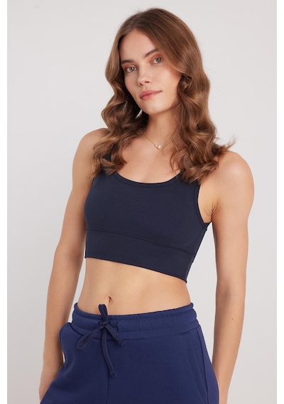 Tudors Kadın Slim Fit Dar Kesim Bisiklet Yaka Kalın Askılı Esnek Lacivert Spor Atlet-37806 Lacivert