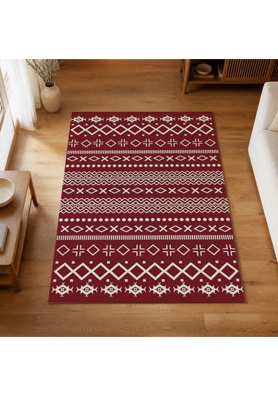 Kartela Halı Nera Halı Kaymaz Taban Makinede Yıkanabilir Halı Bordo - 60 X 90 Cm