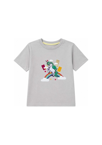 Haribo Lisanslı Unicorn Baskılı Kız Çocuk T-shirt Şort Takım Gri