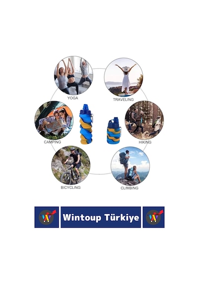 Wintoup Premium Portatif Bpa Free Şık Kamp Spor Seyahat Silikon Katlanabilir Suluk 500 Ml Çok Renkli