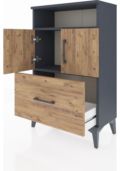 Arges Komodin 2 Raflı Tek Çekmeceli 2 Kapaklı 60x30x96 Antras... Antrasit