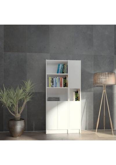 Flat85 Kitaplık 4 Kapaklı Kütüphane Çok Amaçlı Dolap Beyaz Çok Renkli