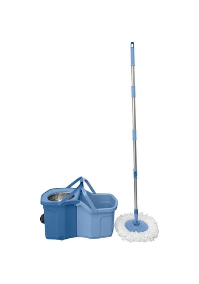 Twin Turbo Pedallı Çelik Mop Set, Temiz Ve Kirli Suyu Ayıran Otomatik Temizlik Seti 1+1 Mop Mavi