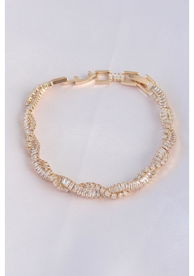 Vip Seri Pirinç Zirkon Taşlı Gold Renk Sarmal Model Bileklik - Tj-bb6083