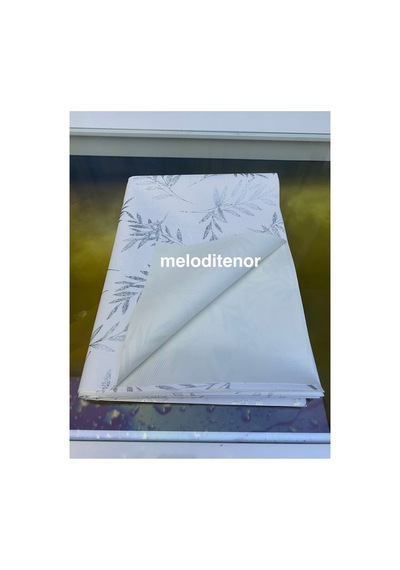 Simli Dallı Yaprak Salça Lekesi Tutmayan Beyaz Lüks Astarlı Dertsiz Linen Pvc Muşamba Masa Örtüsü Gümüş
