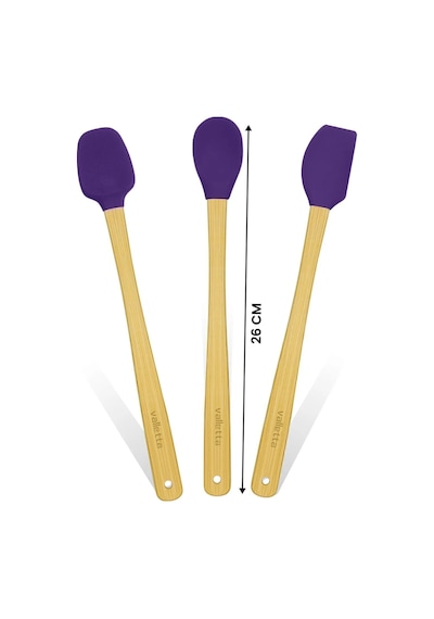 Valletta Indigo 3'lü Mor Bambu Silikon Spatula Seti Uzun 26 Cm