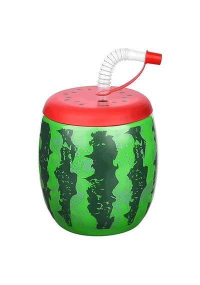 Marka Karpuz Desenli Pipetli Bardak, 900 Ml Kapasiteli, Çok Renkli Açık Kırmızı
