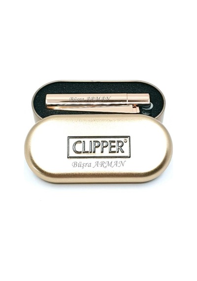 Kişiye Özel Clipper Metal Taşlı Altın Çakmak