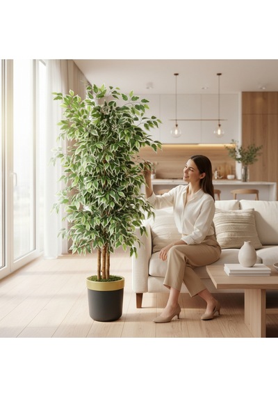 150 Cm Yapay Ficus Siyah Gold 30x30 Dekoratif Ağaç
