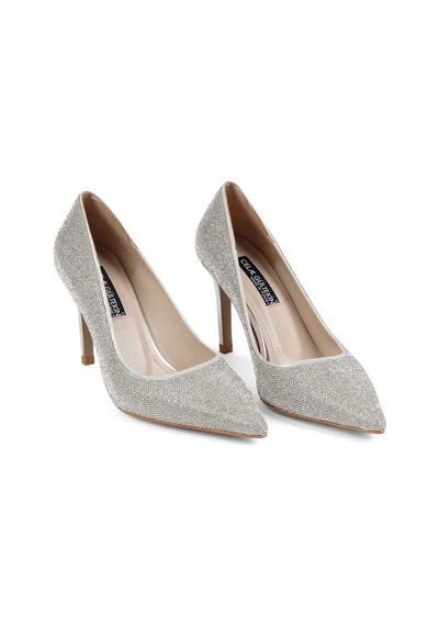 Kadın Lame Taşlı İnce Topuklu Stiletto Gümüş