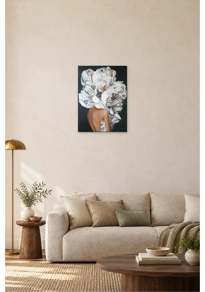 Fida Beyaz Şakayık Başlı Kadın Canvas Tablo Çok Renkli