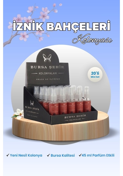Bursa Şehir Kolonyaları, 20'li İznik Bahçeleri Kolonyası, Mini Set, Sprey Başlıklı