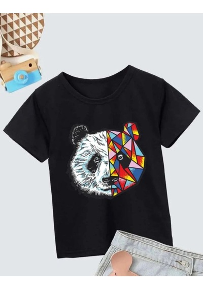 Vinevesta Unisex Çocuk Baskılı T-shirt - Siyah Çok Renkli
