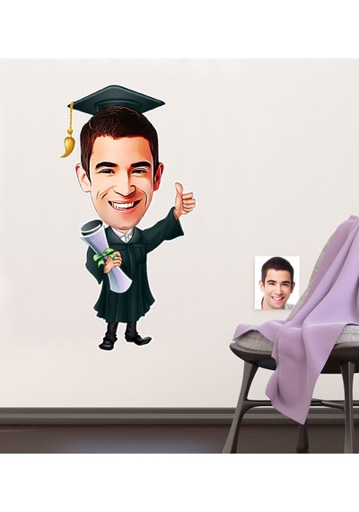 Kişiye Özel Bay Mezun Karikatürlü Duvar Sticker 50X70CM