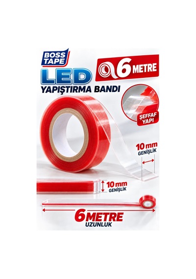 Led Yapıştırma Bandı 6 Metre 10 Mm Şeffaf Çift Taraflı Güçlü Led Şerit Sabitleme Bandı
