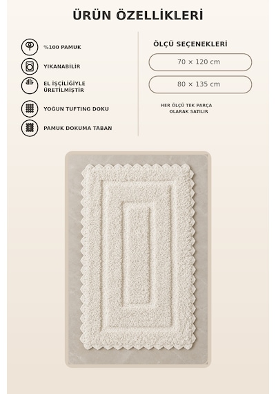 Alanur Bodrum Tufting Cotton Pamuklu El Işi Örgülü Paspas 110 80 X 135 Cm Ekru