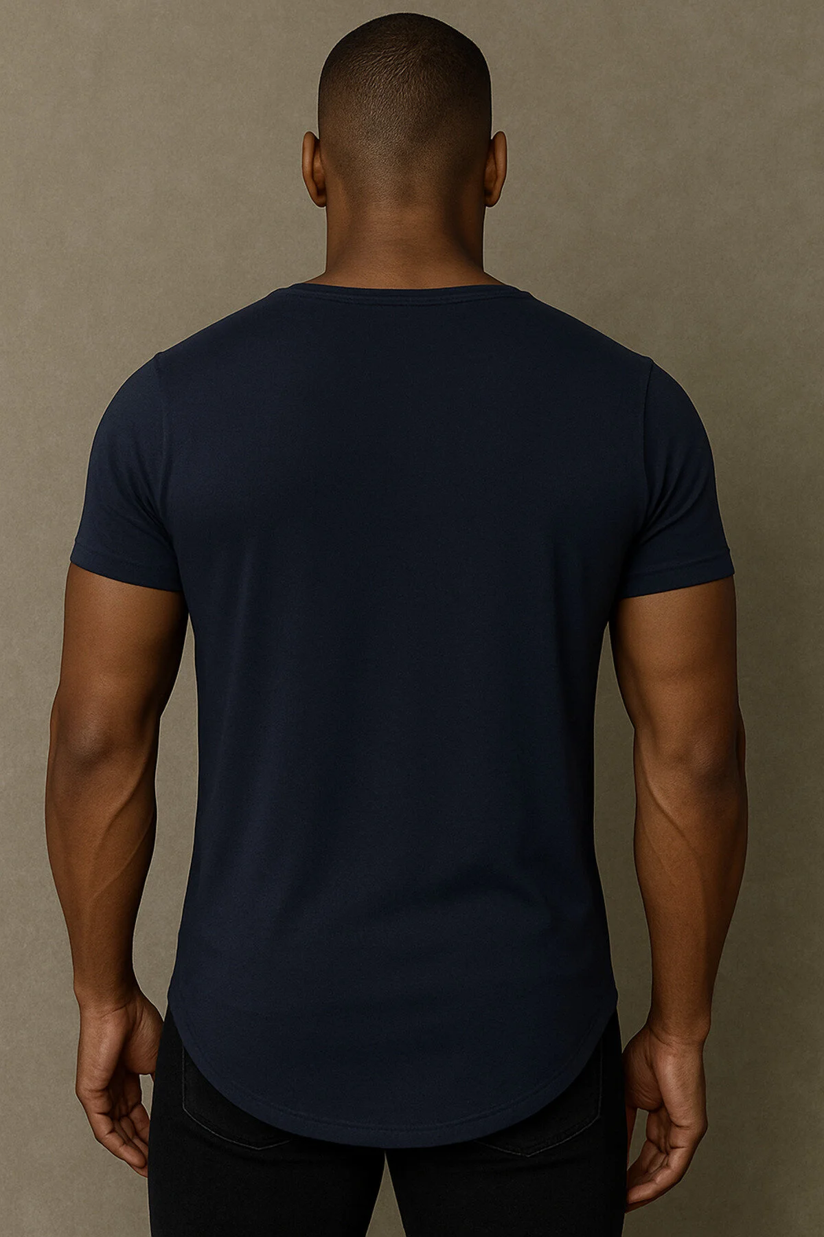 Premium Kalite Erkek Siyah Geniş Yaka Tam Likralı Alt Oval Slim Kesim Tişört T-shirt Siyah