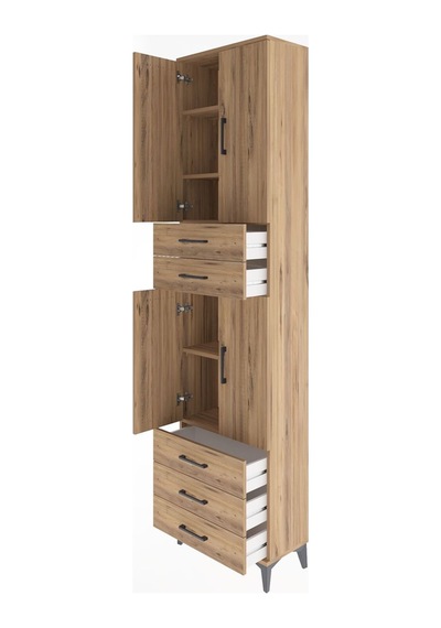 Arges Dolap 5 Raflı 5 Çekmeceli 4 Kapaklı 60x30x243 Çam-çam Çam
