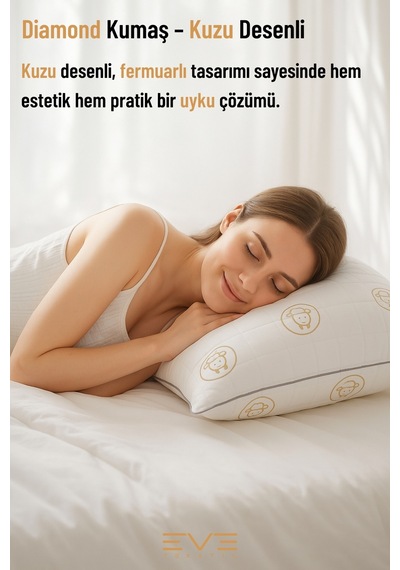 Diamond Desenli Antialerjik Yıkanabilir Nano Jel Yastık 1000 Gr 50x70 Cm Beyaz
